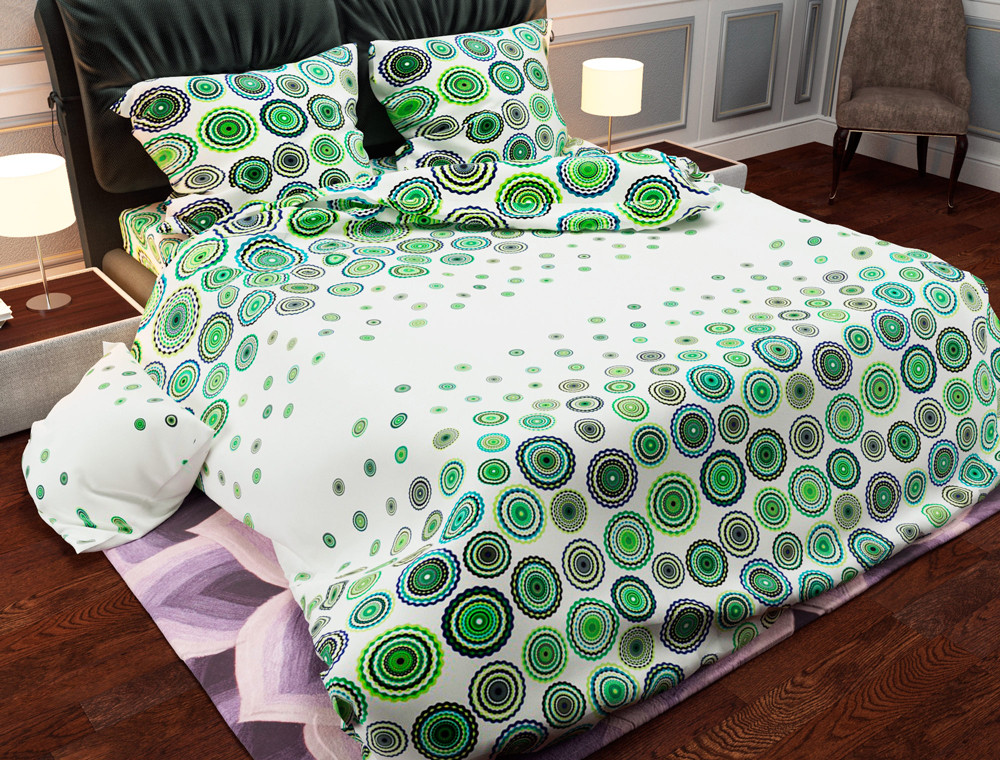 Ткань для постельного белья Бязь "Gold" Lux "Геометрический принт (круг мелкий зелёный)"  GL867