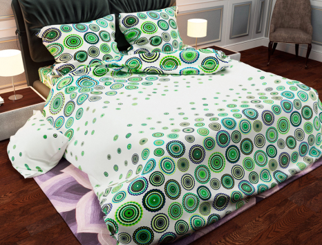 Ткань для постельного белья Бязь "Gold" Lux "Геометрический принт (круг мелкий зелёный)"  GL867