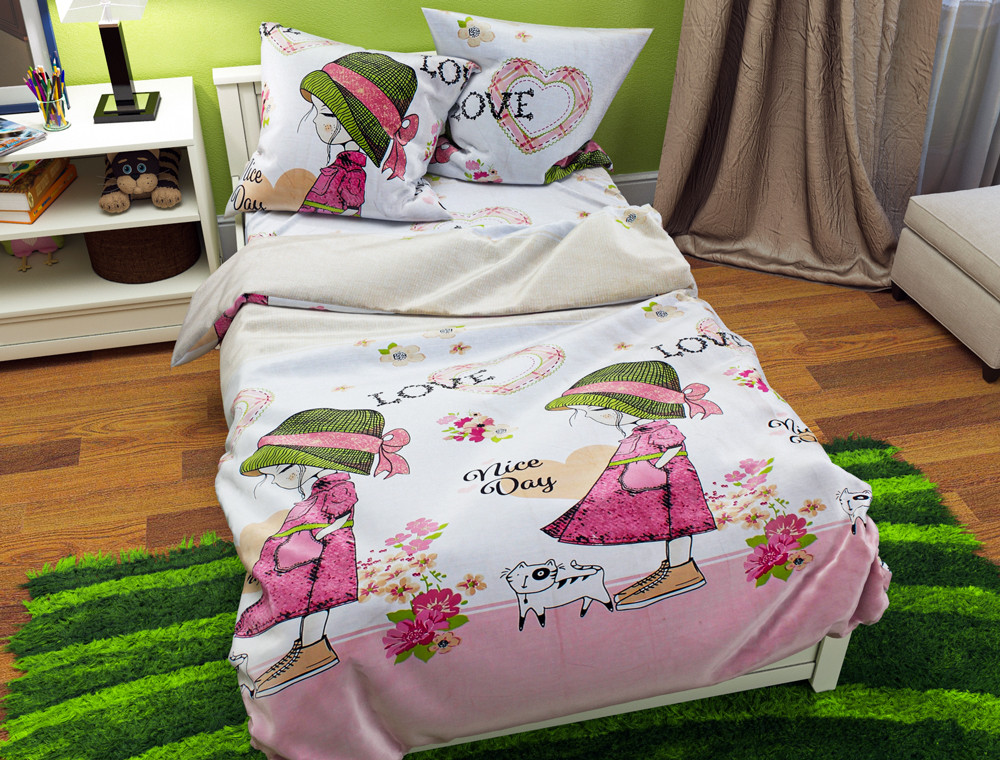 Полуторний набір постільної білизни 150*220 із Бязі "Gold" №164315 Черешенька™