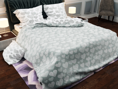 Ткань для постельного белья Бязь "Gold" Lux "Ярмарка сердец (серый)" GL958 (A+B) - (50м+50м)