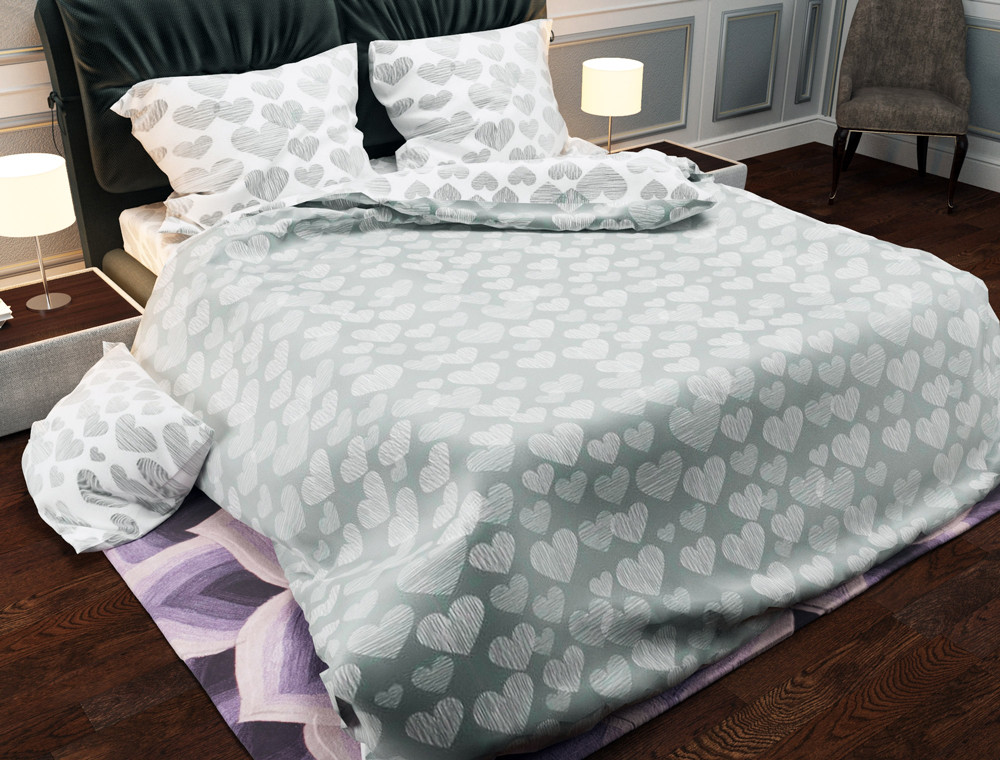 Ткань для постельного белья Бязь "Gold" Lux "Ярмарка сердец (серый)" GL958 (A+B) - (50м+50м)