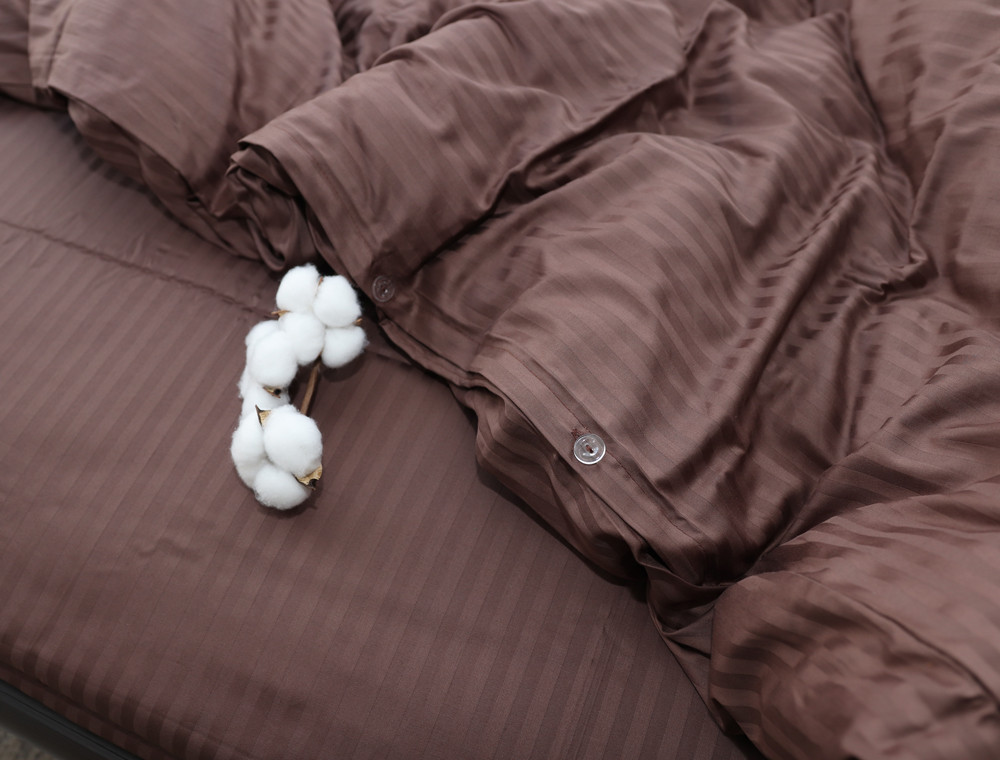 Полуторний набір постільної білизни 150*220 зі Страйп Сатину №18-1312 Черешенка™