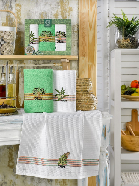 Набір кухонних рушників Nilteks Mimoza Zeytin 50*70 (3 шт)