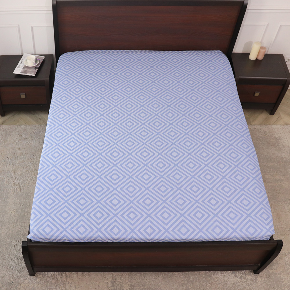 Простирадло на резинці (120*200*25) блакитне з геометричним принтом №661506