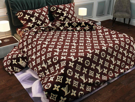 Ткань для постельного белья Бязь "Gold" Lux "Louis Vuitton (коричневый)"GL576