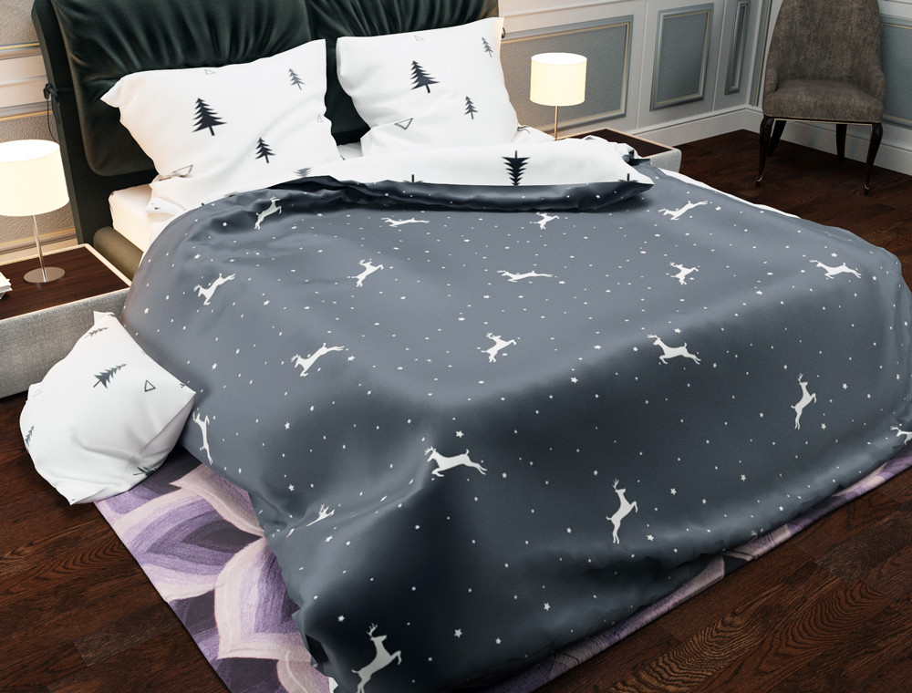 Ткань для постельного белья Бязь "Gold" Lux "Олени (новогодняя тематика)" GL1237 (A+B) - (50м+50м)