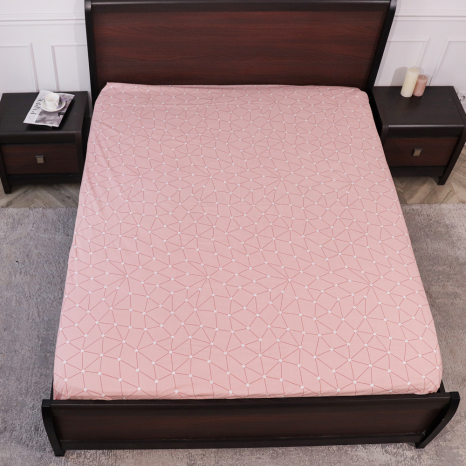 Простынь на резинке (140*200*25) розовая с геометрическим принтом №661507