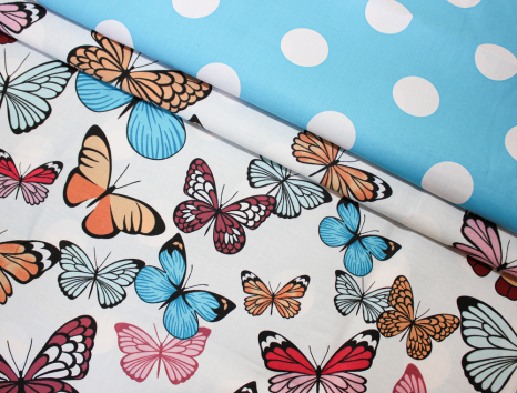 Тканина для постільної білизни Бязь "Gold" Lux "Різнокольорові дрібні метелики" GL844 (A+B) - (50м+50м)