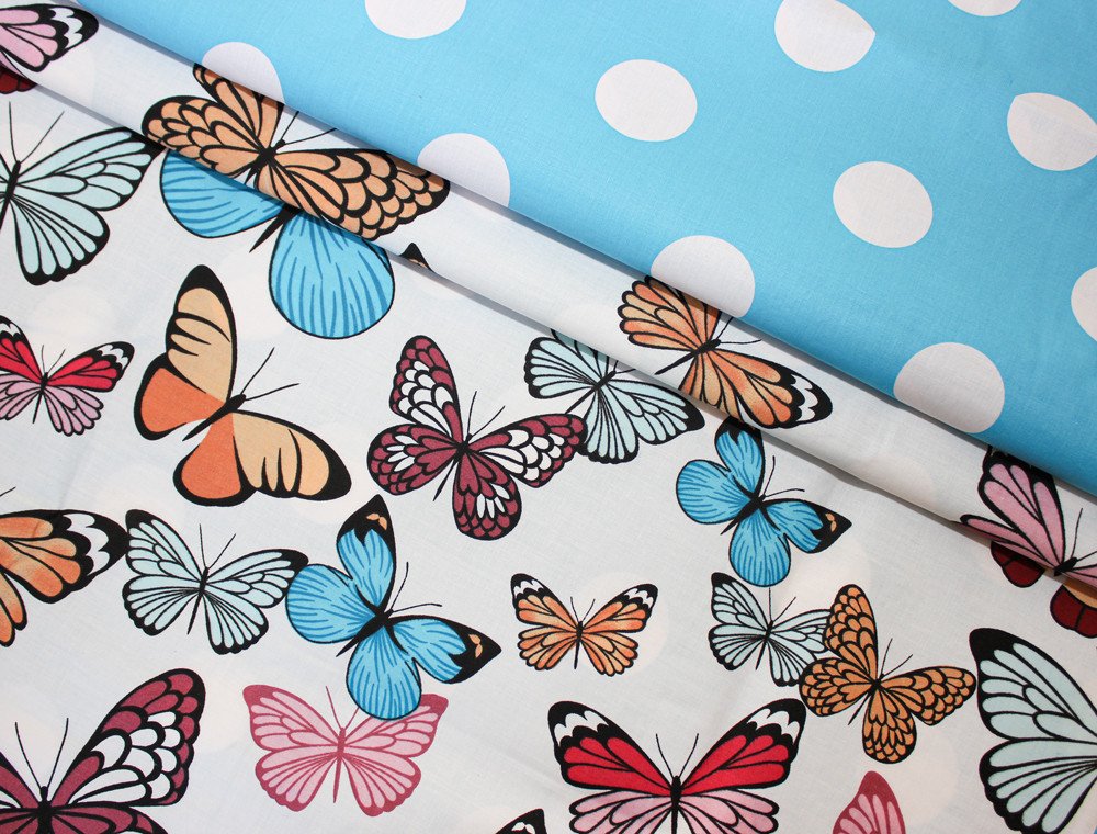 Тканина для постільної білизни Бязь "Gold" Lux "Різнокольорові дрібні метелики" GL844 (A+B) - (50м+50м)