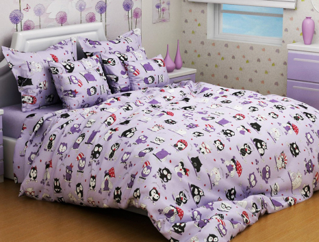 Ткань для постельного белья Бязь "Gold" Lux детская "Совушки (фиолетовая)"  GLB3019violet