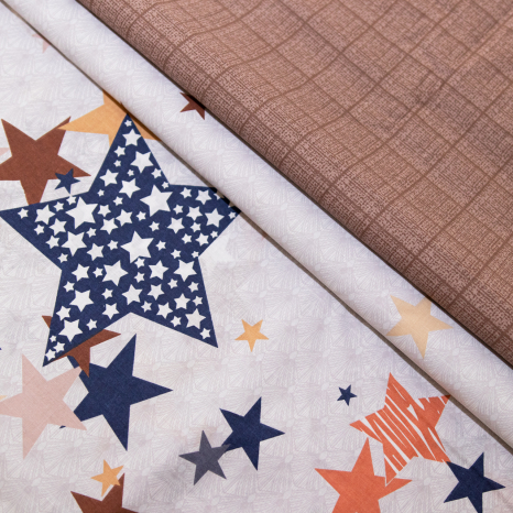 Ткань для постельного белья Бязь "Gold" Lux "Цветные звезды" GL1382 (A+B) - (50м+50м)