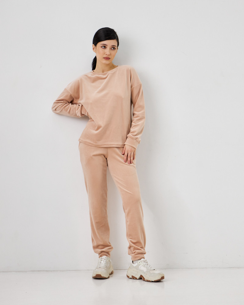 Жіночий велюровий костюм (Розмір XL) бежевий №20222149