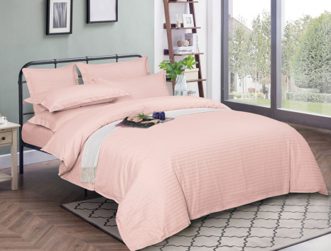 Двоспальний набір постільної білизни 180*220 з Страйп Сатину з простирадлом на резинці №551605