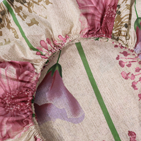 Простирадло на резинці (90*200*25) бежеве з квітковим принтом №667903