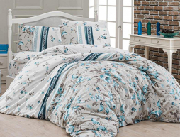 Полуторний набір постільної білизни 160*220 із Ранфорсу Peggy Turkuaz First Choice™