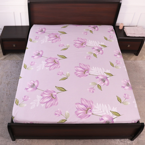 Простынь на резинке (90*200*25) бфиолетовая с цветочным принтом №669117