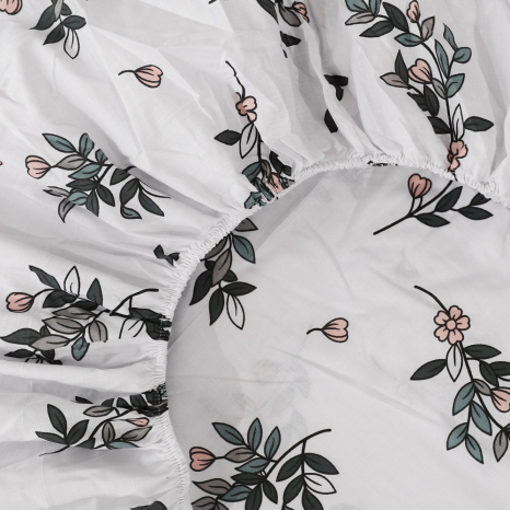 Простынь на резинке (180*200*25) белая с цветочным принтом №668186