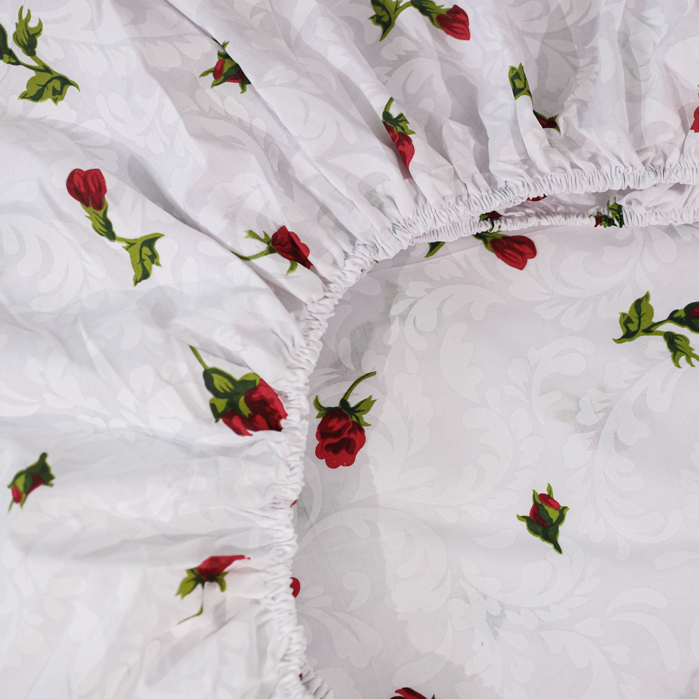 Простынь на резинке (140*200*25) белая с цветочным принтом №660132