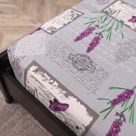 Простирадло на резинці (90*200*25) сіре з квітковим принтом №667861