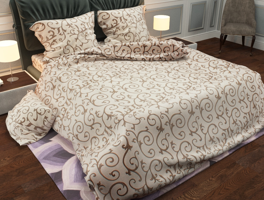 Тканина для постільної білизни Бязь "Gold" Lux "Світлий великий вензель" GL001