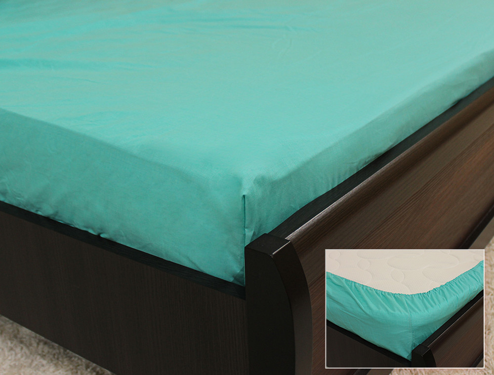 Комплект простыни на резинке с наволочками (180*200*25) светло-бирюзовый