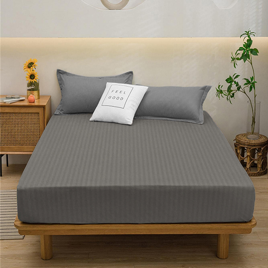 Простирадло на резинці (160*200*25) сіра смужка №7755