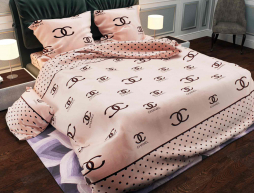 Ткань для постельного белья Бязь "Gold" Lux "Coco Chanel (текстовый принт)" GL467