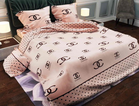 Ткань для постельного белья Бязь "Gold" Lux "Coco Chanel (текстовый принт)" GL467