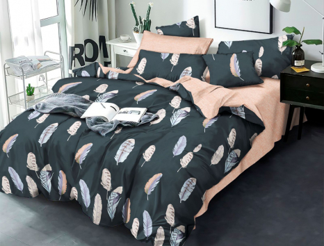 Тканина для постільної білизни Бязь "Gold" Lux "Ніжне пір'я – синє" GL1526 (A+B) - (50м+50м)