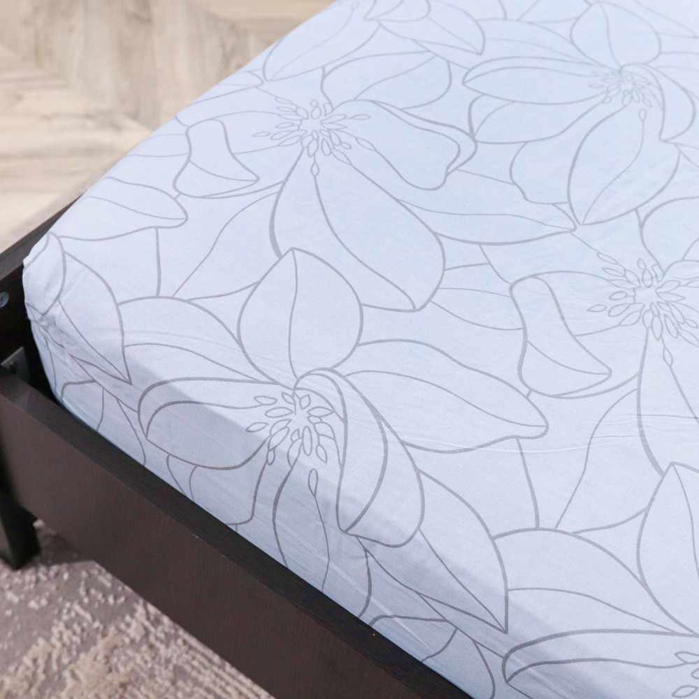 Простирадло на резинці (90*200*25) блакитне з квітковим принтом №66103