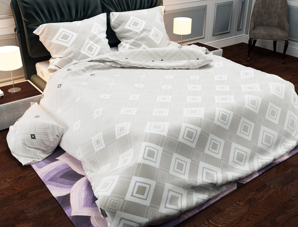 Ткань для постельного белья Бязь "Gold" Lux "Геометрический принт (ромб, серый)" GL942.