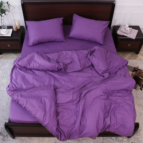 Євро-максі набір постільної білизни 200*220 зі Страйп Сатину №18-3218 Черешенка™