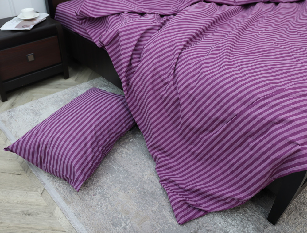 Полуторний набір смугастої постільної білизни 150*220 із Бязі "Gold" №156614 Черешенка™