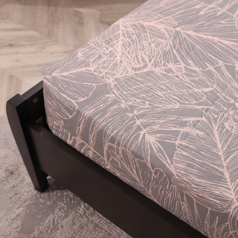 Простирадло на резинці (160*200*25) сіре з рослинним принтом №661200