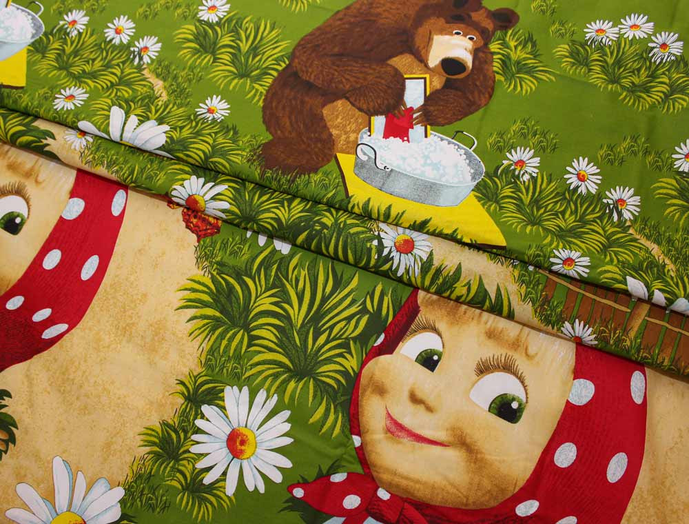 Ткань для постельного белья Бязь "Gold" Lux детская "Маша и медведь" GLB007