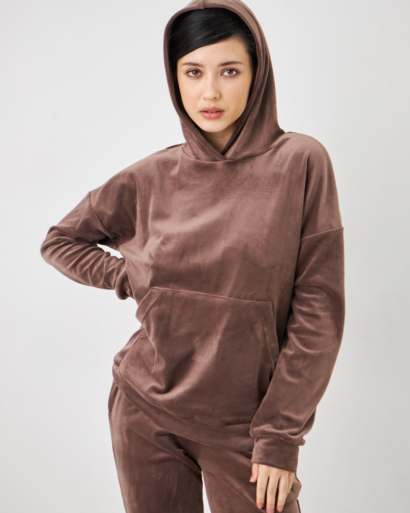 Жіночий велюровий костюм з капюшоном (Розмір L) шоколад №20222145