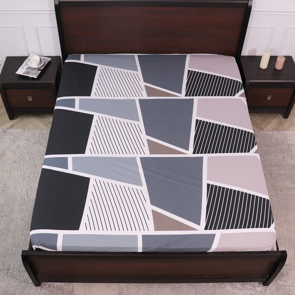 Простынь на резинке (90*200*25) серая с геометрическим принтом №661428