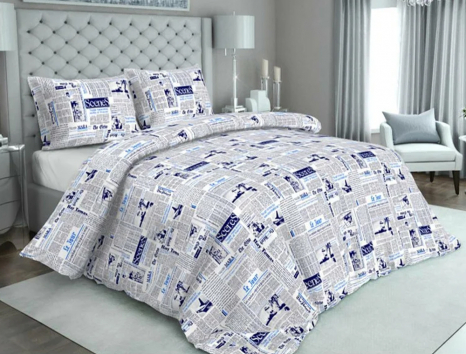 Ткань для постельного белья Бязь "Gold" Lux "Текст (голубой)" GL0101