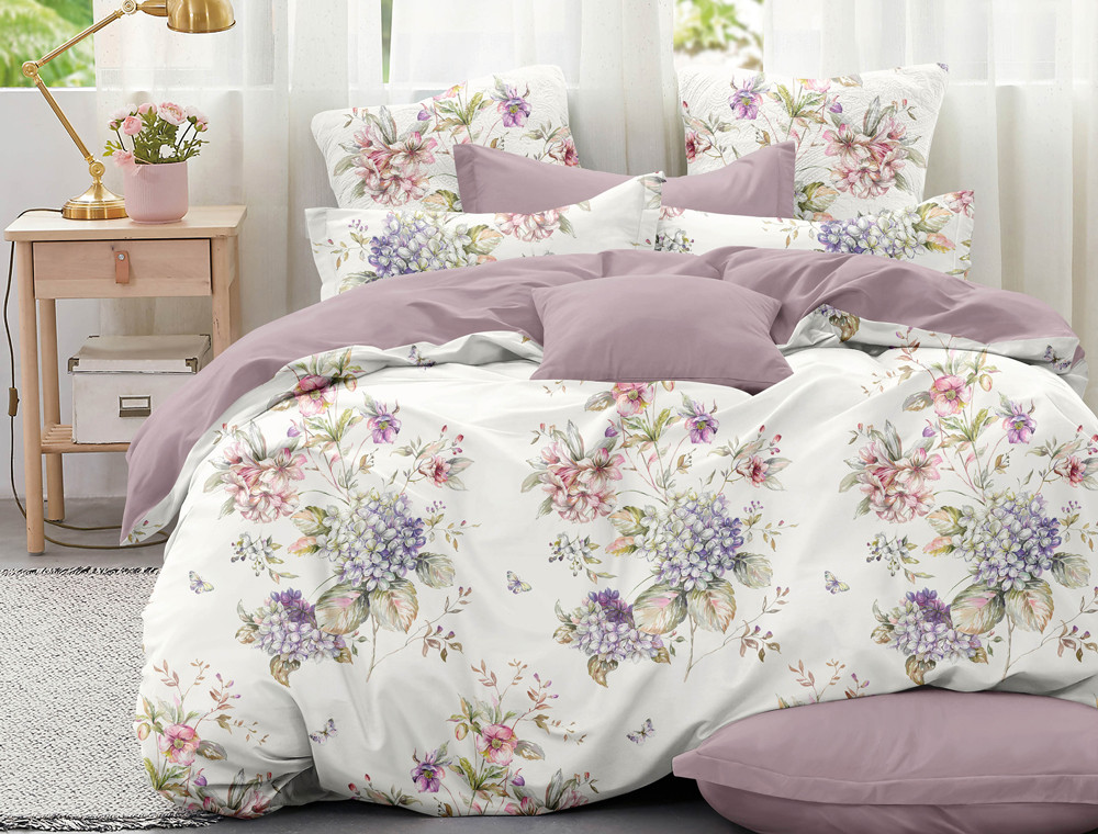 Полуторний набір постільної білизни 150*220 із Сатину №44189AB Черешенка™