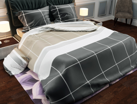 Тканина для постільної білизни Бязь "Gold" Lux "Клітинка (сірий, велика)" GL946