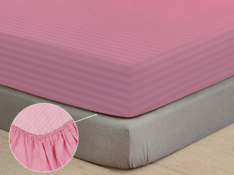 Простынь на резинке (90*200*25) розовая полоска №10055