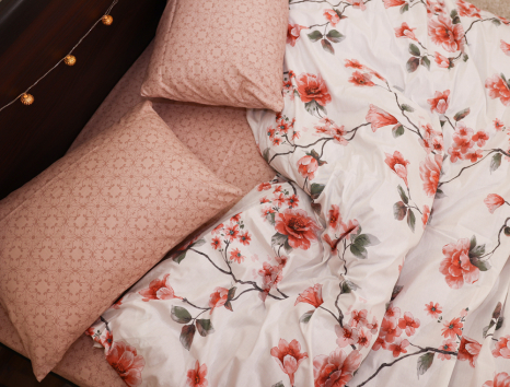 Полуторний набір постільної білизни 150*220 із Сатину №028AB Черешенка™