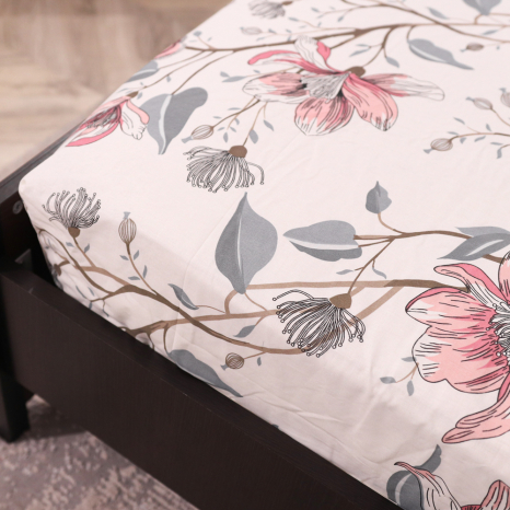Простирадло на резинці (160*200*25) біла з квітковим принтом №660755