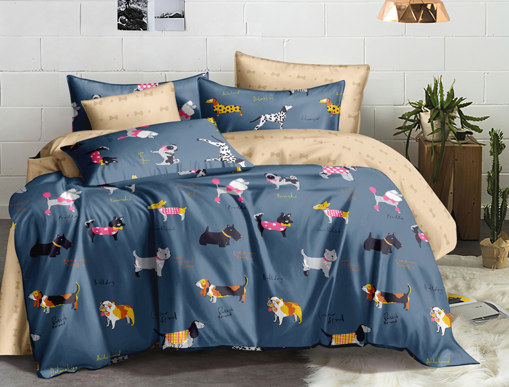 Полуторний набір постільної білизни 150*220 із Сатину №131AB Черешенка™