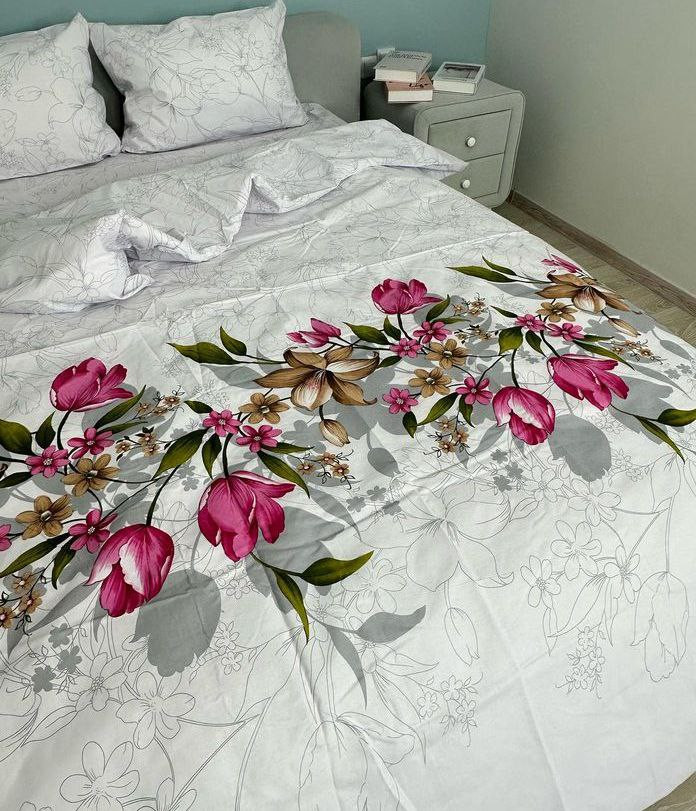 Тканина для постільної білизни Бязь "Gold" Lux "Лілії (рожевий)" GL767