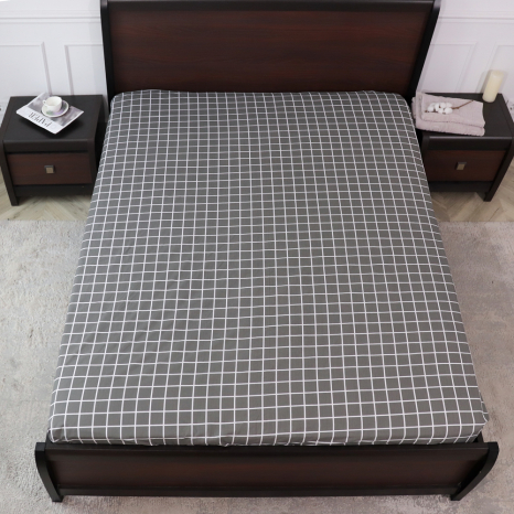 Простынь на резинке (90*200*25) серая с геометрическим принтом №66915