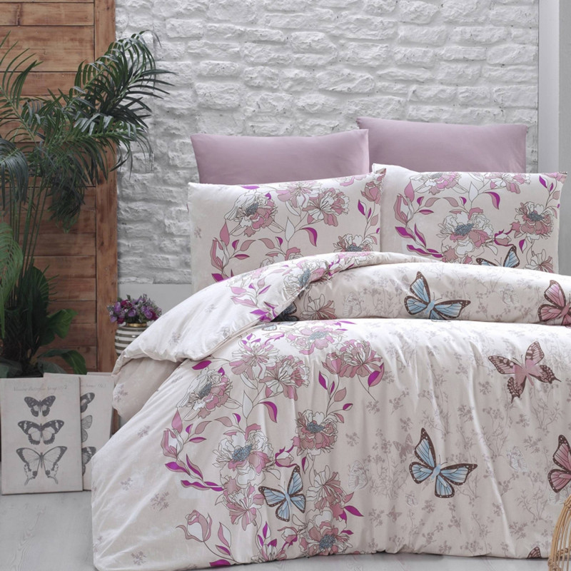 Євро-максі набір постільної білизни 200*220 із Ранфорсу Kelebek Pudra First Choice™