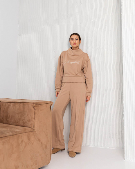 Жіночий костюм зі штанами палаццо (Розмір S) рожевий №215_0020