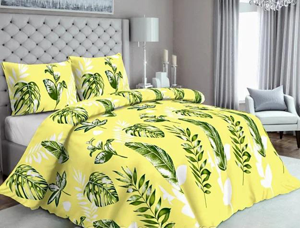 Тканина для постільної білизни Бязь "Gold" Lux "Листя (стилізований, жовтий)" GL2955