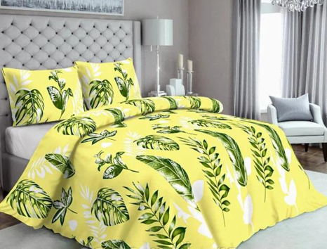 Тканина для постільної білизни Бязь "Gold" Lux "Листя (стилізований, жовтий)" GL2955